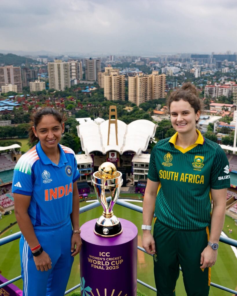 South Africa and India will clash on Sunday, 2 November 2025, with both teams vying for the coveted World Cup title. Captains of both ladies teams pose with the trophy.