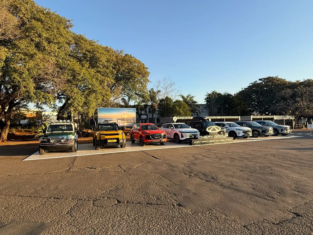 A fleet of Chery vehicles displayed during the official opening of the Chery International Factory Acquisition Celebration in Rosslyn 