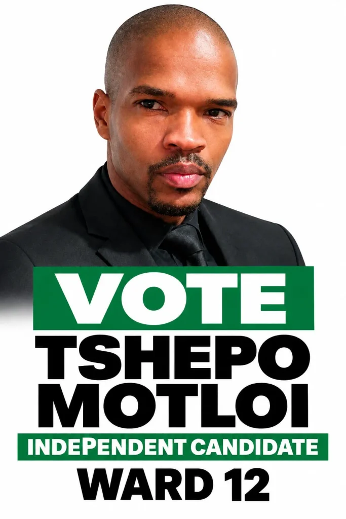 Elections poster for Merafong City independent candidate Tshepo Motloi